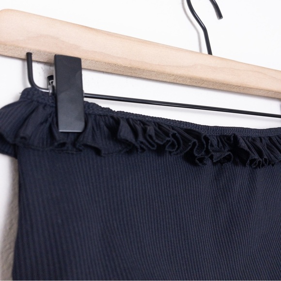 NEW Citrine x Anthropologie Alice Ruffle High Waist Ribbed Bikini Bottom L Black - Picture 8 of 10